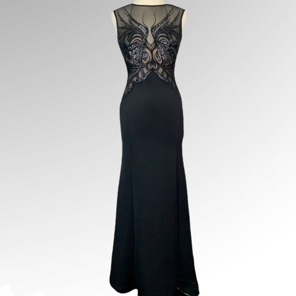 Lipsy Sexy Black Formal Dress Full Mesh Sequins